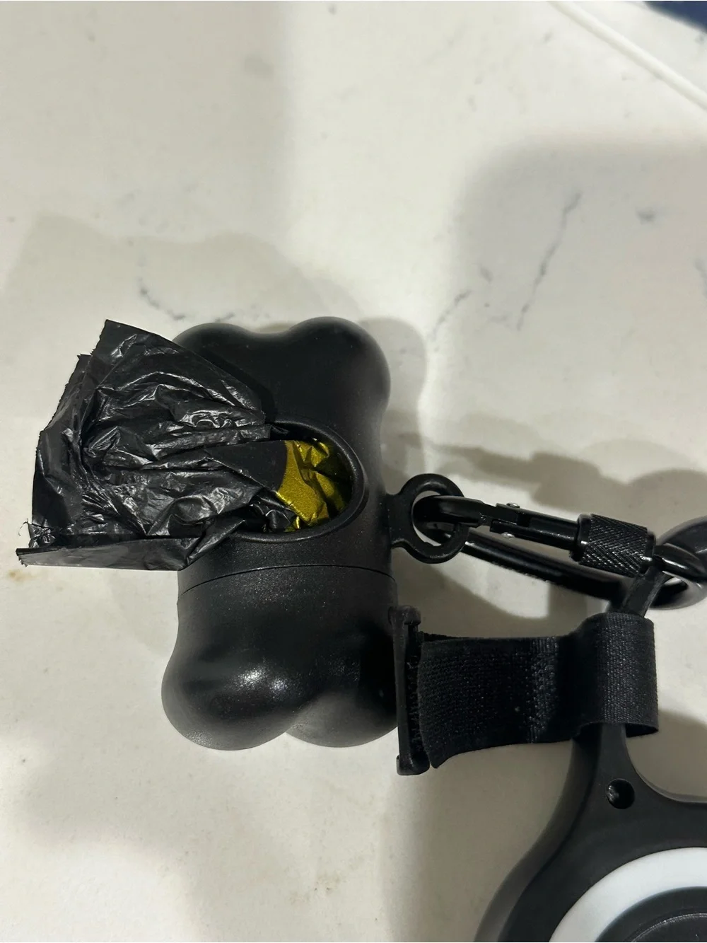 Retractable Dog Leash with Bone Waste Bag Dispenser - Black & White